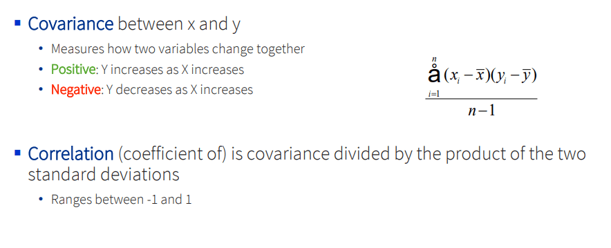 Definitions of covariance and correlation.